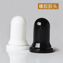 将图片加载到图库查看器，18-410 glass dropper black/white ribbed skirt plastic/aluminum Cap assembly with rubber bulb and glass pipette X10
