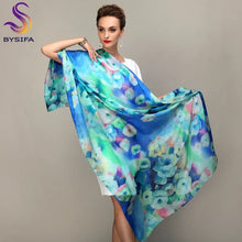 Load image into Gallery viewer, 2016 Winter Fashion Women's Scarf Hot Sale Mulberry Silk Scarves Shawl Female Long Silk Scarf Blue and Coffee 180*110cm
