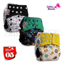 将图片加载到图库查看器，Modern Luxury Printed Washable Real Cloth Pocket Nappy,3 nappies/diapers Set For Girls and Boys Baby In Elegant Style

