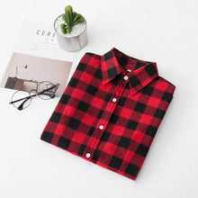 Load image into Gallery viewer, Women's Shirts 2023 Autumn and Winter female shirt plaid shirt women slim long sleeve cotton Blouse top female outerwear
