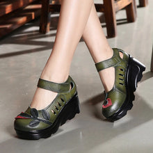 Load image into Gallery viewer, Handmade 2023 Spring Autumn Ethnic Comfortable Women Wedges Genuine Leather Women's Shoes round toe Platform high heels pumps
