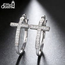 Load image into Gallery viewer, Effie Queen Hot Sale Big Hoop Earrings with CZ Diamonds Classic Cross Style Clip Design  Women's Earring Jewelry Gift DE142
