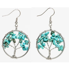 Load image into Gallery viewer, Women's Tree of Life Women Drop Earrings Round Natural Chip Gem Stone Opal Tiger Eye Pink Crystal Dangle Hook Earring Jewelry
