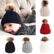 将图片加载到图库查看器，Winter Warm Baby Hat Fur Pompom Knitted Baby Hat Cap Infant Toddler Kids Hat Beanie In Modern Designer Style
