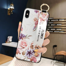 Load image into Gallery viewer, Rose Flowers Wrist Strap Phone Cases For iPhone 13 12 11 14 pro MAX X XR XS MAX 7 8 Plus Cover  Hand Band Cases Soft Full Protection Slim Colorful Protective Phone Case For iPhone
