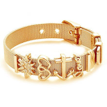 将图片加载到图库查看器，Fashion Stainless Steel Woman and Men Bracelet Mesh Bracelet Set Crystal Heart Anchor Charm Fine Bracelet Bangle For Female Lover
