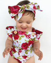 将图片加载到图库查看器，Luxury Modern Cute Floral Romper Baby Girls Clothes Jumpsuit Romper Headband Toddler Dress With Bow For Girls
