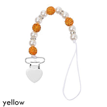 Load image into Gallery viewer, Handmade Shiny Pacifier Clip Chain Infant Nipple Holder Wooden Beaded Crystal Nipple Leash Strap Metal Pacifier Clips For Baby
