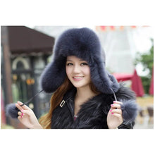 Load image into Gallery viewer, 100% Real Fox Fur Hat Women's Russian Ushanka Aviator trapper snow skiing Hat caps earflap winter raccoon fur Bomber hat
