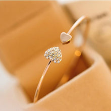 将图片加载到图库查看器，New Fashion Adjustable Stainless Steel Crystal Double Heart Bow Cuff Opening Bracelet For Women Jewelry Gift
