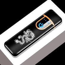 将图片加载到图库查看器，Luxury Modern USB Charging Electronic Lighter Windproof Slim Man Colorful Cigarette Lighter WIth Touch Sensor And Dragon Gravure Excellent for Gift
