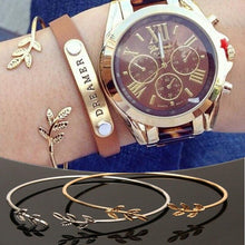 Load image into Gallery viewer, Elegant Silver Gold Leaf Fashion Simple Gold Silver Plated Cuff Bracelets For WomenIn Modern Jewelry style
