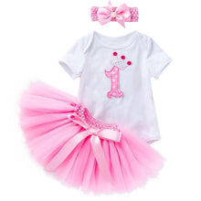 Load image into Gallery viewer, 2 Year Girl Baby Birthday Dress For Birthday Girl Party - 3 Piece Infant Clothing Luxury Set For Birthdays For Girls
