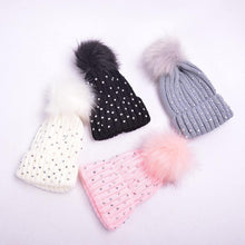 Load image into Gallery viewer, Luxury Baby Kids Pompom Newborn Baby Hat Cap Knitted Warm Hats With Rhinestone for Baby Girl/Boy Beanie Soft Toddler Hat
