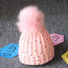 Load image into Gallery viewer, Luxury Baby Kids Pompom Newborn Baby Hat Cap Knitted Warm Hats With Rhinestone for Baby Girl/Boy Beanie Soft Toddler Hat

