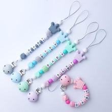 Load image into Gallery viewer, Pink Silicone Personalised Name Baby Pacifier Clips Crochet Beads Silicone Crown Pacifier Chain Holder For Kids and Baby Pacifier

