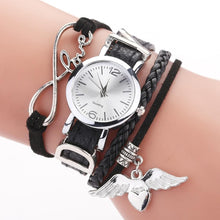 将图片加载到图库查看器，Watches For Women Luxury Silver Heart Pendant Leather Belt Quartz Clock Ladies Wrist Watch For Women and Girls
