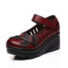 Load image into Gallery viewer, Handmade 2023 Spring Autumn Ethnic Comfortable Women Wedges Genuine Leather Women's Shoes round toe Platform high heels pumps
