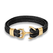 Load image into Gallery viewer, Modern Trend Leather Elegant Bracelet For Men Jewelry Blue Luxury Leather Gold Stainless Steel Anchor Braided Rope Amazing Nautical Style Friendship Bracelet Gift
