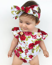 将图片加载到图库查看器，Luxury Modern Cute Floral Romper Baby Girls Clothes Jumpsuit Romper Headband Toddler Dress With Bow For Girls
