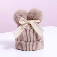 将图片加载到图库查看器，Luxury Modern Elegant New Girls Double Pompom Knitted Hat Warm Thicker Beanie Cap for Baby Girls In Winter elegant New Year Design
