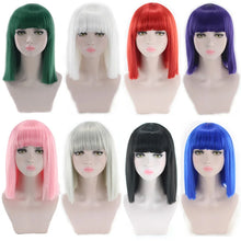 Load image into Gallery viewer, Synthetic Hair Short Wig With Bangs Cosplay Wigs For Women Straight Bob Wig Korean Pink Red Brown Blue Green White Purple Grey
