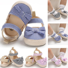 Load image into Gallery viewer, Newborn Baby Girl Striped Bow Sandals Soft Shoes Infants Anti-Slip Sneaker New Fashion Clogs 0-18M

