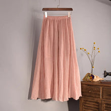 Load image into Gallery viewer, Women's Elegant 16 Color High Waist Elastic Waist Linen Pleated Long Skirts Ladies Slim Casual Skirt Saias New 2022 Summer SK05
