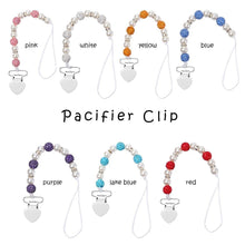 Load image into Gallery viewer, Handmade Shiny Pacifier Clip Chain Infant Nipple Holder Wooden Beaded Crystal Nipple Leash Strap Metal Pacifier Clips For Baby
