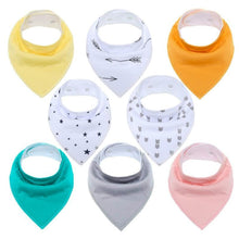 Load image into Gallery viewer, 8PCS/SET Comfortable Colorful 100% Organic Cotton Adjustable Snaps Bandana Saliva Bibs For Baby Boys &amp; Girls Kids
