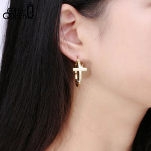 Load image into Gallery viewer, Effie Queen Hot Sale Big Hoop Earrings with CZ Diamonds Classic Cross Style Clip Design  Women's Earring Jewelry Gift DE142
