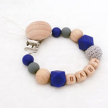 将图片加载到图库查看器，Handmade Personalized Name Silicone Wood Pacifier Clips Safe Teething Chain Baby Teether Clips Holder For Pacifier For Kids
