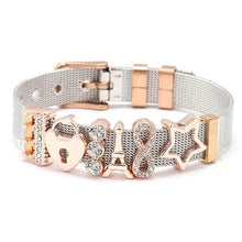 将图片加载到图库查看器，Fashion Stainless Steel Woman and Men Bracelet Mesh Bracelet Set Crystal Heart Anchor Charm Fine Bracelet Bangle For Female Lover
