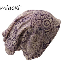 Load image into Gallery viewer, New Casual Adult Women Hat Polyester Floral Autumn Cap Scarf  Ladies Fashion Beanies Design Skullies For Women's Hats
