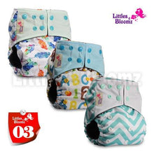 将图片加载到图库查看器，Modern Luxury Printed Washable Real Cloth Pocket Nappy,3 nappies/diapers Set For Girls and Boys Baby In Elegant Style
