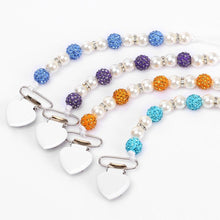 Load image into Gallery viewer, Handmade Shiny Pacifier Clip Chain Infant Nipple Holder Wooden Beaded Crystal Nipple Leash Strap Metal Pacifier Clips For Baby
