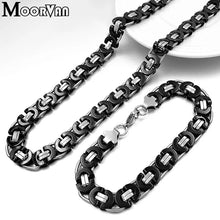 Load image into Gallery viewer, Moorvan Stainless Steel Men Jewelry Set Fashion Egypt Byzantine Bracelet Necklace Sets 11mm Width Jewellery for Women's Man's
