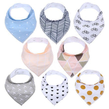 Load image into Gallery viewer, 8PCS/SET Comfortable Colorful 100% Organic Cotton Adjustable Snaps Bandana Saliva Bibs For Baby Boys &amp; Girls Kids
