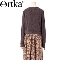 Load image into Gallery viewer, ARTKA Women's Autumn New Floral Printed Twin-set Dress Fashion O-Neck Long Sleeve Empire Waist  A-Line Dress LA10437Q
