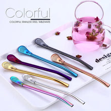 Load image into Gallery viewer, 2Pcs Metal Straw Stainless Steel Drinking Tea Mate Straw Gourd Bombilla Filter Spoon Filter Pipette Kitchen Bar Accessories
