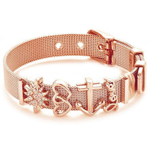 将图片加载到图库查看器，Fashion Stainless Steel Woman and Men Bracelet Mesh Bracelet Set Crystal Heart Anchor Charm Fine Bracelet Bangle For Female Lover
