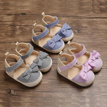 Load image into Gallery viewer, Newborn Infant Baby Summer Shoes Soft Crib Shoes Infants Anti-slip  Striped Bowknot Pre Walker Sandals
