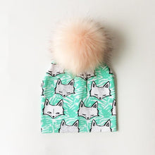 Load image into Gallery viewer, Luxury Modern Unique Toddler Boys and Girls Cartoon Printing Cotton Pompom Cap For Baby Beanie Hat With Pompon For Kids
