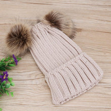 将图片加载到图库查看器，Fashion Parent-child Caps Cute Infant Baby Pom Pom Cap Winter Double Fur Ball Hat Baby Mom Warm Knitted Hat

