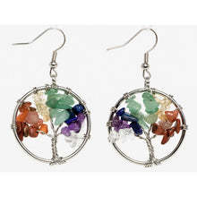 Load image into Gallery viewer, Women's Tree of Life Women Drop Earrings Round Natural Chip Gem Stone Opal Tiger Eye Pink Crystal Dangle Hook Earring Jewelry
