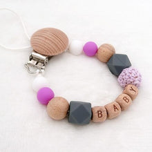 将图片加载到图库查看器，Handmade Personalized Name Silicone Wood Pacifier Clips Safe Teething Chain Baby Teether Clips Holder For Pacifier For Kids
