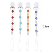 Load image into Gallery viewer, Handmade Shiny Pacifier Clip Chain Infant Nipple Holder Wooden Beaded Crystal Nipple Leash Strap Metal Pacifier Clips For Baby
