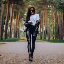 将图片加载到图库查看器，BIVIGAOS Fall Winter Women's Fleece Black Leather Pants Female PU Leggings Slim Skinny High Waist PU Leggings Trousers For Women
