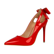 Load image into Gallery viewer, Spring Patent Leather Fashion Bowtie Women's Shoes Back Heel Cut-Outs Sexy Pumps Female High Heels Pointed Toe Dress Party Shoes
