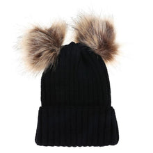 将图片加载到图库查看器，Fashion Parent-child Caps Cute Infant Baby Pom Pom Cap Winter Double Fur Ball Hat Baby Mom Warm Knitted Hat
